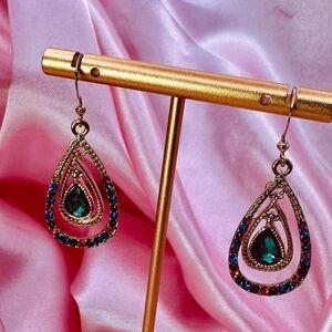 Vintage Teardrop Statement Earrings Rainbow Crystal Dangle Retro